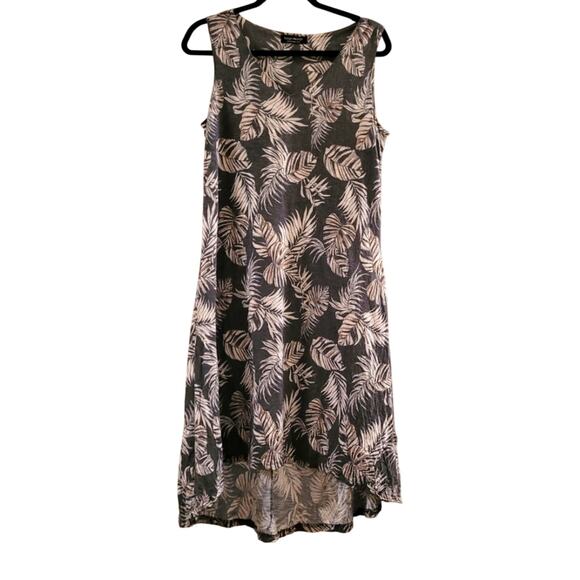 Tango Mango Womens Elegant Leaf Print Sleeveless Dress Sz M Gray White Tropical - Picture 1 of 11